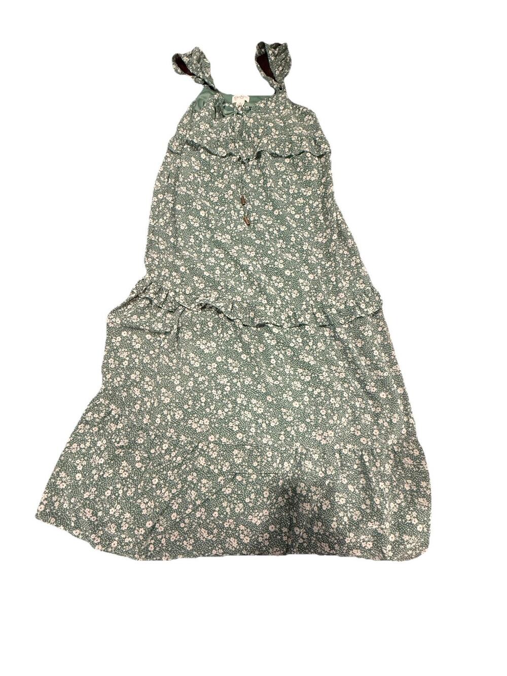 Jessica Simpson Green Floral Tiered Midi Dress Ruffle Strap Boho Small